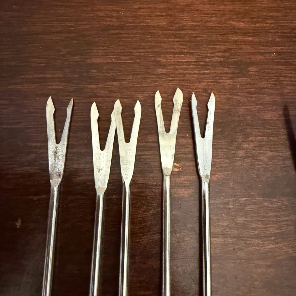 Vtg Fondue Skewers & Forks Mixed Lot Of 18 Stainless Plastic Handle Color Tip